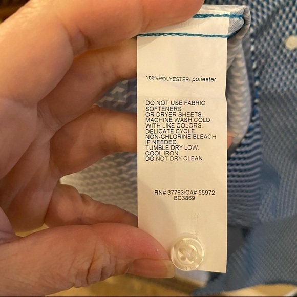 NWT~PERRY ELLIS Men Slim Fit Blue Patterned Button Short Sleeve Top-Medium - Picture 9 of 10